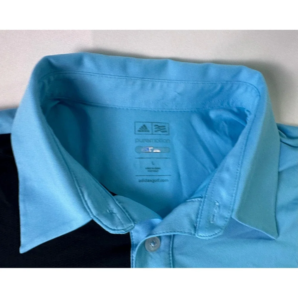 Adidas PureMotion Golf Polo Shirt Mens Sz L Blue Pocket Short Sleeve Performance